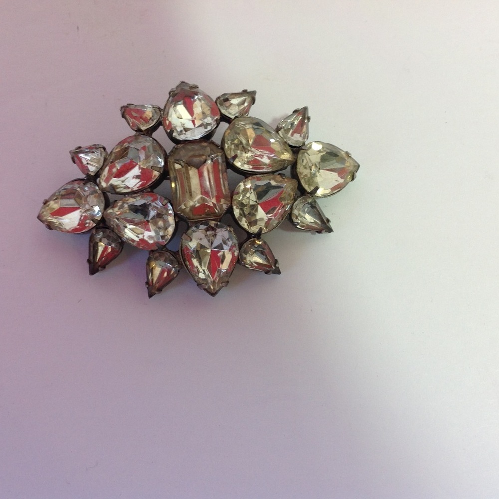 Vintage Rhinestone Brooch Glass Large Pin